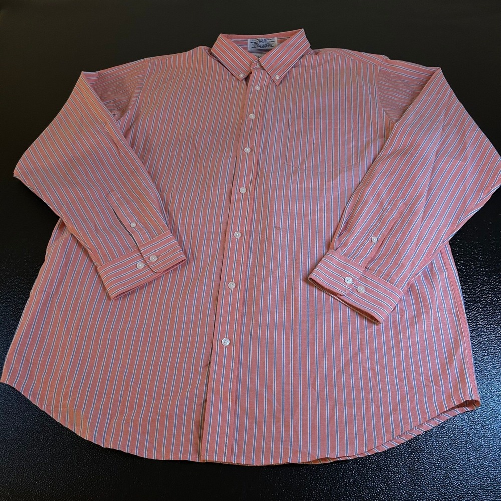 Irvine Park Striped Button Down Shirt Mens 17.5 Tall Orange Long Sleeve Pocket